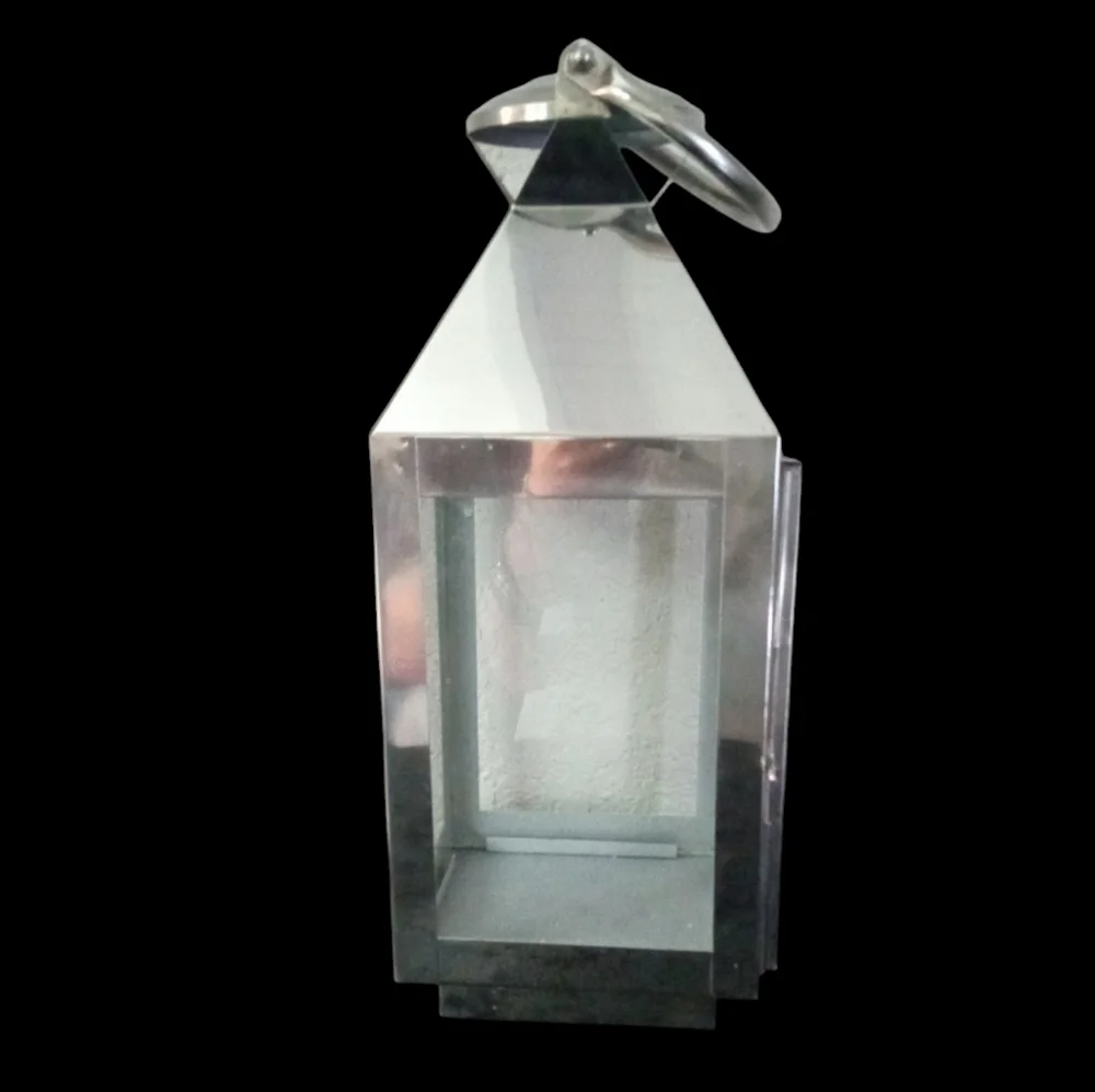 Modern Silver Stainless Steel Candle Lantern 15.5